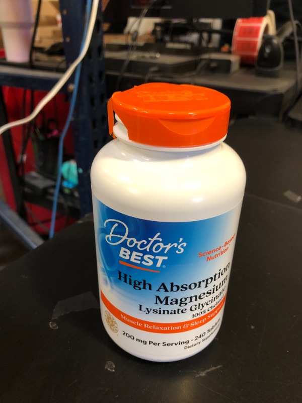 Photo 2 of Doctor's Best High Absorption Magnesium Glycinate Lysinate, 100% Chelated, Non-GMO, Vegan, Gluten & Soy Free, 100 mg, 240 Count EXP FEB 2027