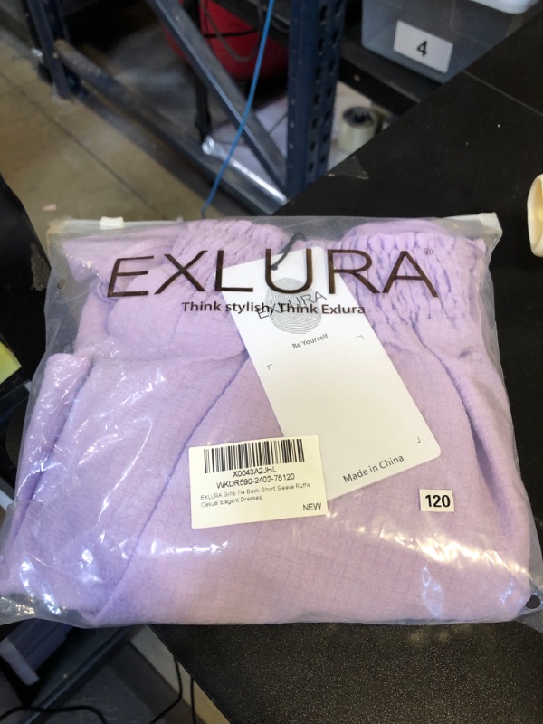 Photo 2 of EXLURA Casual Short Cap Sleeve Girls Tie Back A Line Ruffle Hem Junior Teenage Kids Short Mini Dress Size 6-15 Years Purple