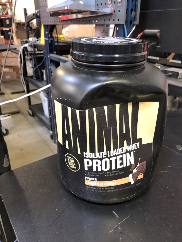 Photo 2 of Animal Whey Isolate Whey Protein Powder – Isolate Loaded for Post Workout and Recovery – Low Sugar with Highly Digestible Whey Isolate Protein - Cookies and Cream - 4 Pounds EXP 5/2026 (BENT)