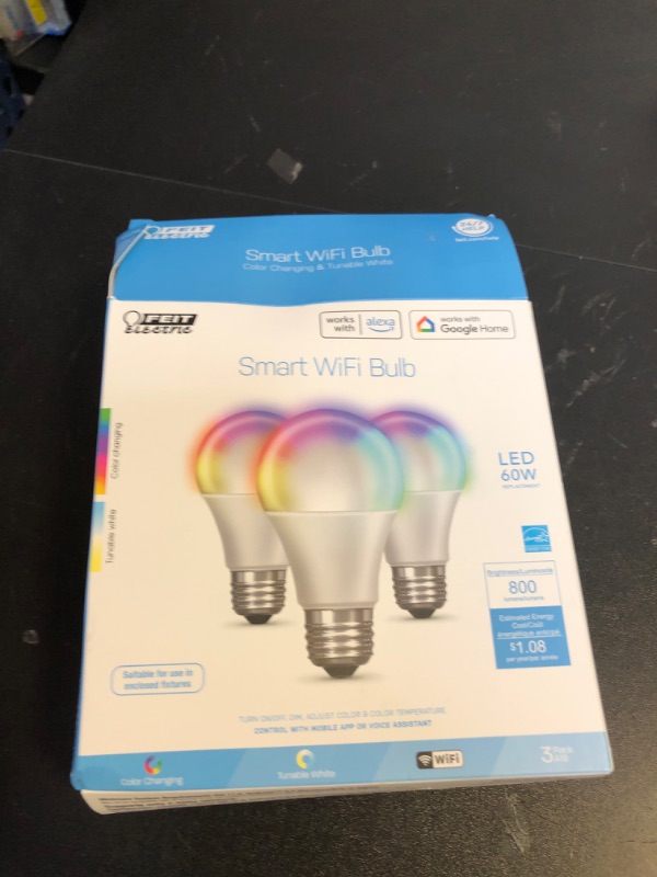 Photo 2 of Feit Electric Feit Smart WiFi 60-Watt EQ A19 Full Spectrum Medium Base (e-26) Dimmable Smart LED General Purpose Light Bulb (3-Pack)