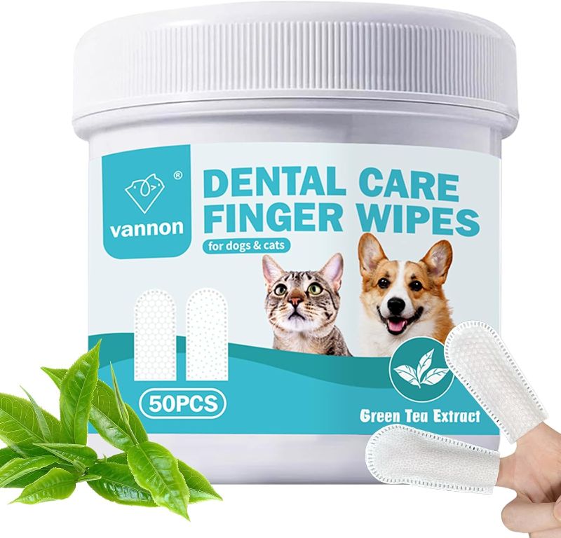 Photo 1 of Vannon Pet Dental Care Finger Wipes, Pet Teeth Cleaning Wipes for Cats and Dogs, Dog Teeth Wipes, Freshen Breath, Reduce Plaque & Tartar, 50PCS EXP AUG 5/2026
