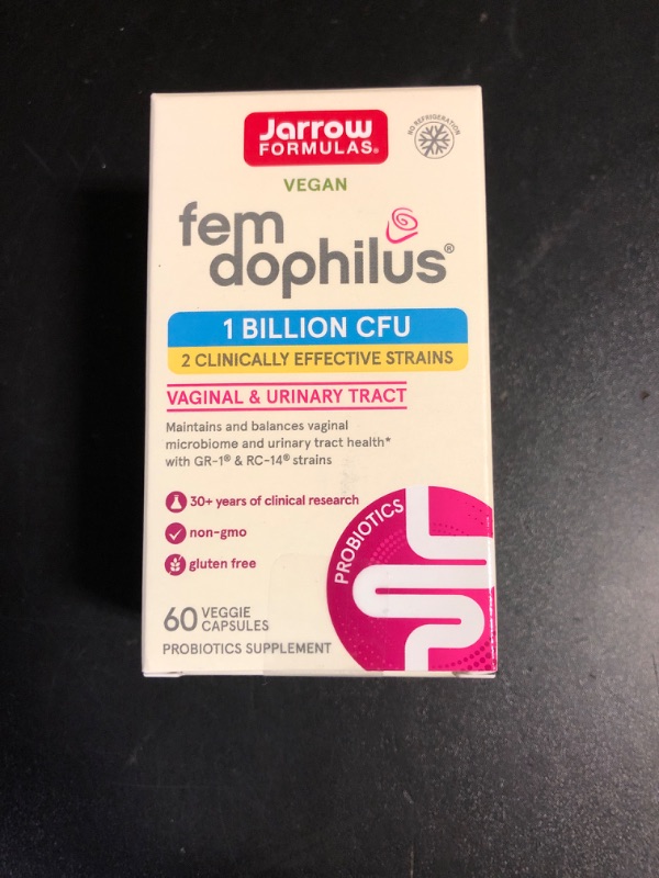 Photo 2 of Jarrow Formulas Fem-Dophilus Probiotics 1 Billion CFU With 2 Clinically Effective Strains, Dietary Supplement for Vaginal Health and Urinary Tract Health, 60 Veggie Capsules, 60 Day Supply Unflavored 60 Count (Pack of 1) EXP 11/2024