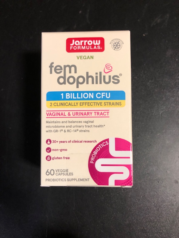 Photo 2 of Jarrow Formulas Fem-Dophilus Probiotics 1 Billion CFU With 2 Clinically Effective Strains, Dietary Supplement for Vaginal Health and Urinary Tract Health, 60 Veggie Capsules, 60 Day Supply Unflavored 60 Count (Pack of 1) EXP 11/2024