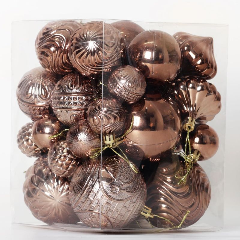 Photo 1 of Christmas Ornaments Set with 36pcs Shatterproof Christmas Tree Decorations Multi-Size Christmas Ball Ornaments with 7 Styles Brown
