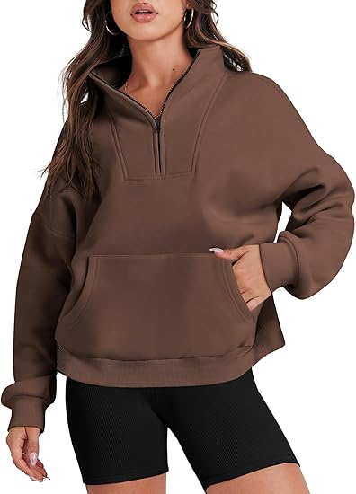 Photo 1 of ANRABESS Womens Half Zip Sweatshirts Oversized Crop Pullover 2024 Winter Y2K Fleece Hoodie Sweater Teen Girls Fall Clothes SIZE S