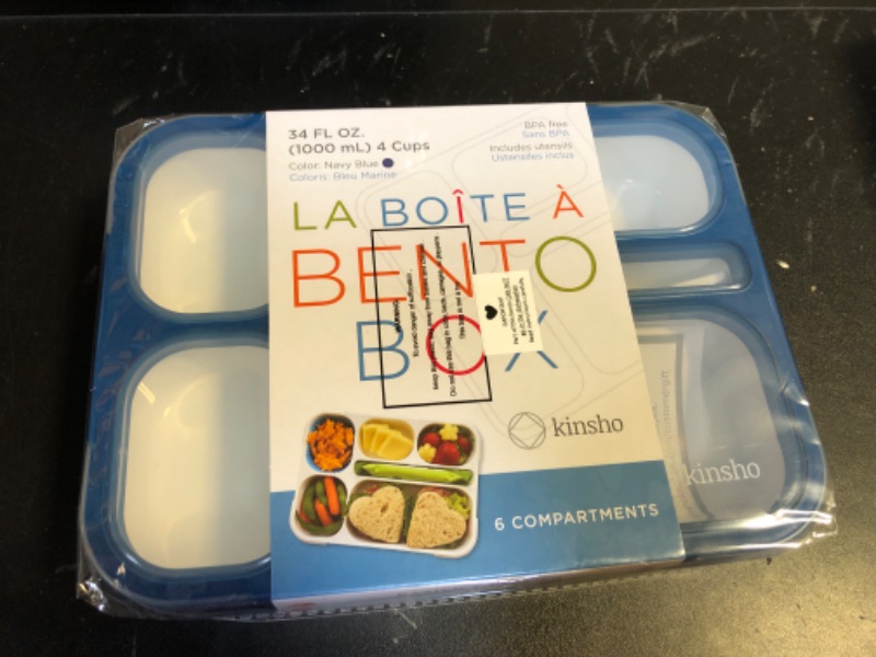 Photo 2 of kinsho Bento Lunch Box Kids, Leakproof Lunch Containers for Boys Girls Adults with 6 Compartments - School, Daycare, Meal Planning Portion Control Container, BPA-Free Boxes, Utensils, Navy Blue