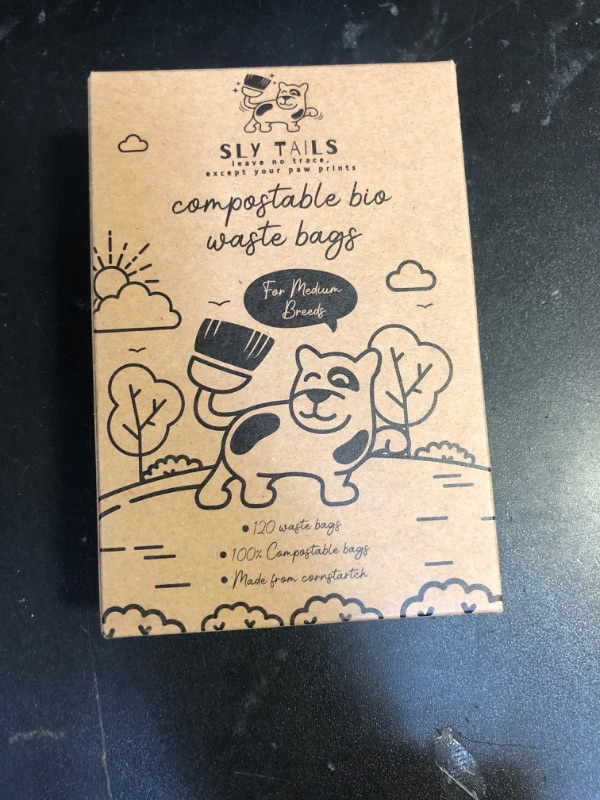 Photo 2 of SLY TAILS Compostable Dog Poop Bags Made to Fit Pooper Scooper Bag Compartment, Cornstarch Earth Friendly Dog Waste Bags, Eco Friendly, 120 Leak Proof Biodegradable Waste Bags per Package. 16x24cm.