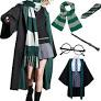 Photo 1 of OYYJIG Magical Robe for Adult Teens,Wizard School Costume Magic wand, scarf, glasses, tie five-piece set for Men Women (Green, M), Medium
