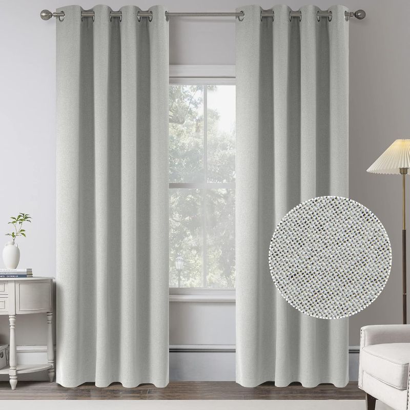 Photo 1 of Textured Off White Linen 100% Blackout Curtains 84 inch length 2 panels for Bedroom -Burlap Vintage Style Energy Saving Thermal Insulated Window Curtain Drapes for Living Room ,W 52 x L 63 Inch
