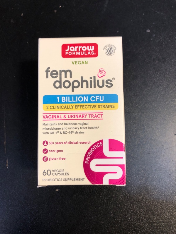 Photo 2 of Jarrow Formulas Fem-Dophilus Probiotics 1 Billion CFU With 2 Clinically Effective Strains, Dietary Supplement for Vaginal Health and Urinary Tract Health, 60 Veggie Capsules, 60 Day Supply Unflavored 60 Count (Pack of 1) EXP 11/2024