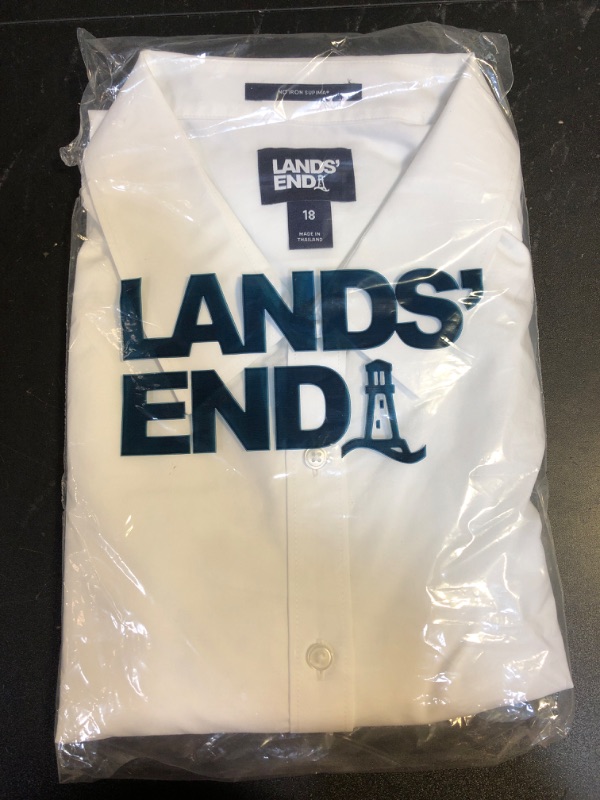 Photo 2 of Lands' End Womens LS No Iron Button Front Shirt White Regular SIZE 18