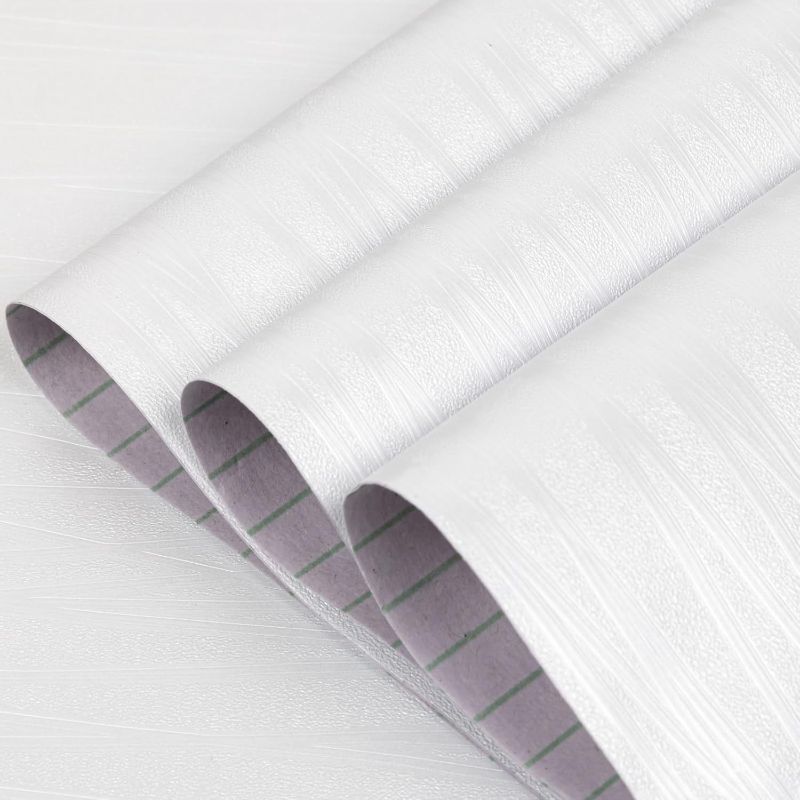 Photo 1 of Decoroom White Contact Paper Peel and Stick 17.7in × 118in?Self Adhesive and Removable White Textured Wallpaper for Bedroom, Living Room Wall and Cabinets Decoration
