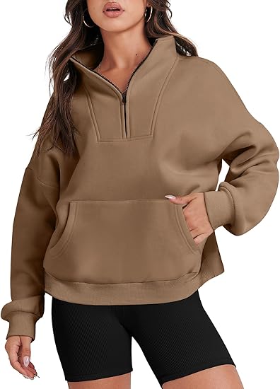 Photo 1 of ANRABESS Womens Half Zip Sweatshirts Oversized Crop Pullover 2024 Winter Y2K Fleece Hoodie Sweater Teen Girls Fall Clothes SIZE S