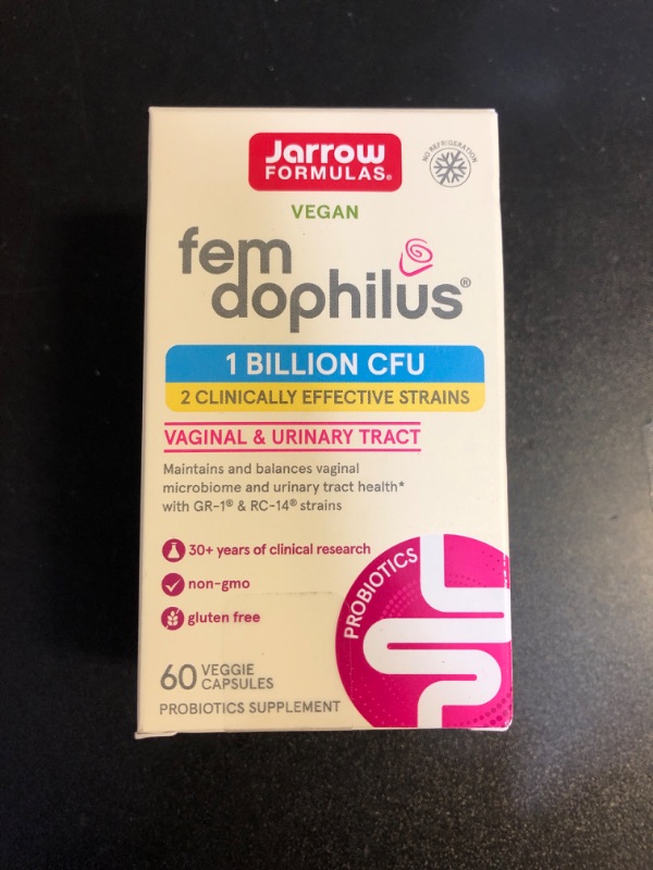 Photo 2 of Jarrow Formulas Fem-Dophilus Probiotics 1 Billion CFU With 2 Clinically Effective Strains, Dietary Supplement for Vaginal Health and Urinary Tract Health, 60 Veggie Capsules, 60 Day Supply Unflavored 60 Count (Pack of 1) EXP 11/2024