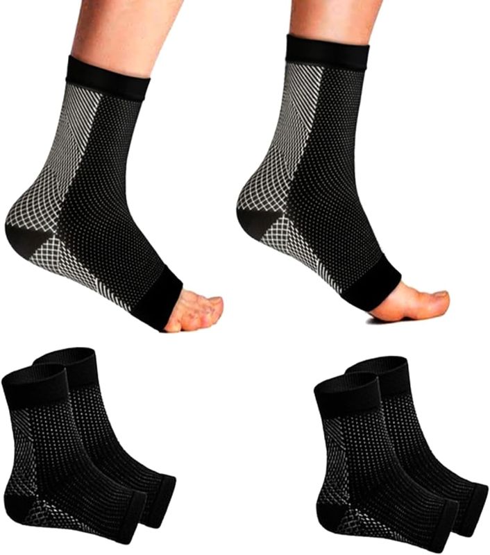 Photo 1 of 2Pair Neuropathy Socks for Women and Men,Neuropathy Socks for Soothe Plantar Fasciitis Neuropathy Pain Relief,Comprex Ankle Sleeves (S/M,Black)
