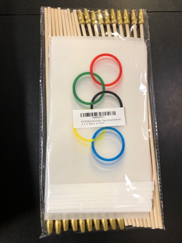 Photo 2 of WEITBF 20Pack Small Olympic Games Flag Decorations Handheld Mini Olympic Rings Flags on Wood Stick 5x8 Inch