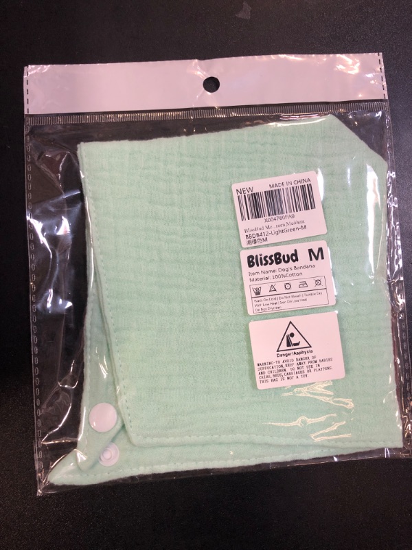 Photo 2 of BlissBud Medium Dog Cotton Bandana - Adjustable Solid Color Dog Scarf with Button,LightGreen,Medium