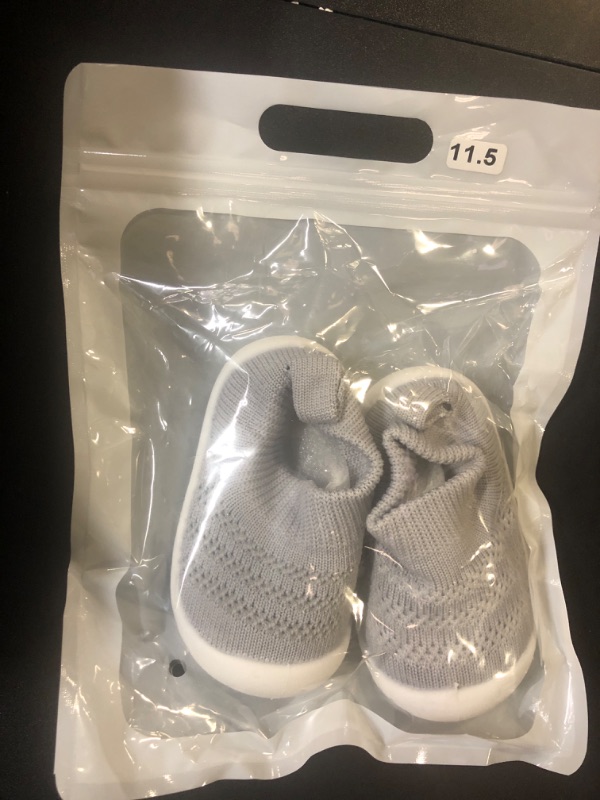 Photo 2 of Infant First Walk Non-Skid Shoes Toddler Baby Boys Girls Soft Sole Fashion Breathable Knitted Mesh Socks Shoes Slip-on Sneakers Indoor Outdoor(GreyStripe,XS)