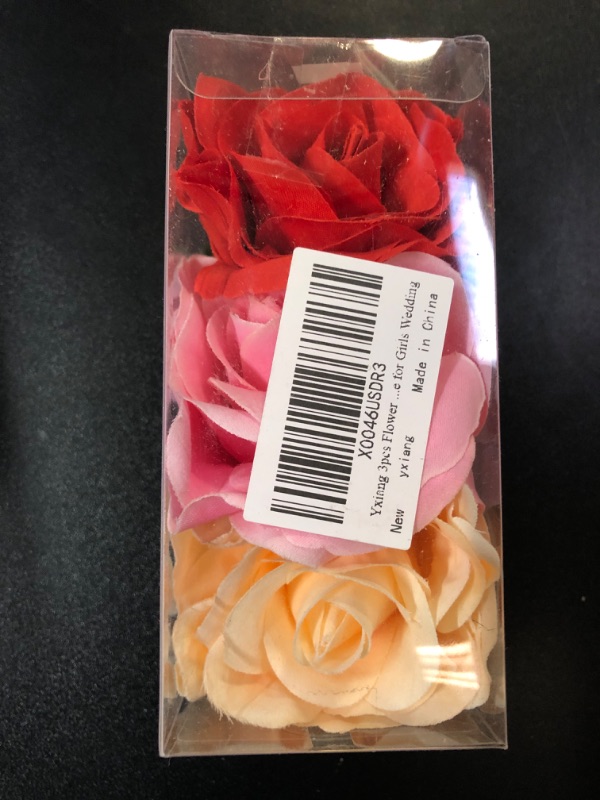 Photo 2 of Yxiang 3Pcs Rose Hair Clip Flower Hairpin for Woman Girl, Hawaiian Fabric Rose Brooch Floral Clips Headpieces for Wedding Summer Beach Party