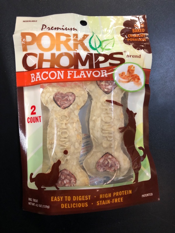 Photo 3 of Pork Chomps Dog Chews, 4-inch Crunchy Bones, Bacon Flavor, 2 Count (BB 12/22/2026)