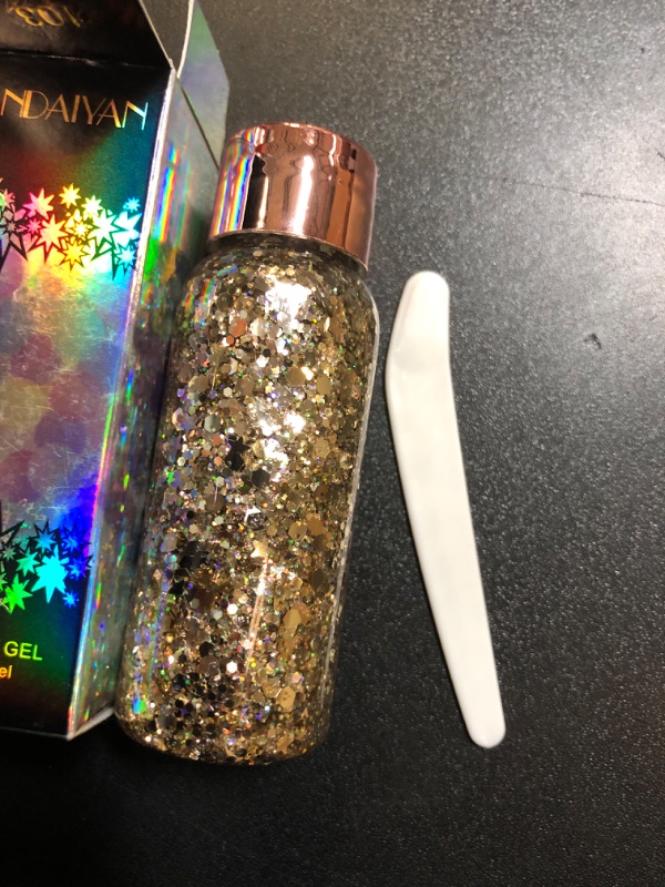 Photo 2 of Body Glitter Gel,32g Face Glitter Gel,Intense Glitter Makeup Face Glitter Gel for Halloween, Easter, Thanksgiving, Christmas, show, party makeup Accessories Champagne