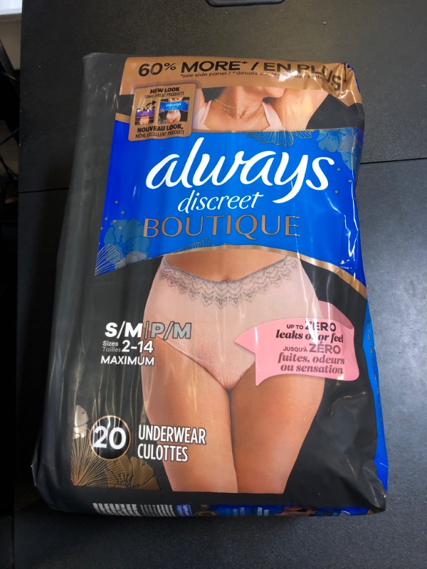 Photo 2 of Always Discreet Boutique Adult Incontinence & Postpartum Underwear for Women, High-Rise, Size Small/Medium, Rosy, Maximum Absorbency, Disposable, 20 Count (Packaging May Vary)