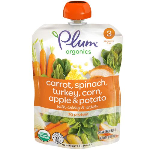 Photo 1 of Plum Organics Stage 3 Baby Food Carrot Spinach Turkey Corn Apple & Potato 4 Oz Pouch 6 Count (BB 12/19/2024)
