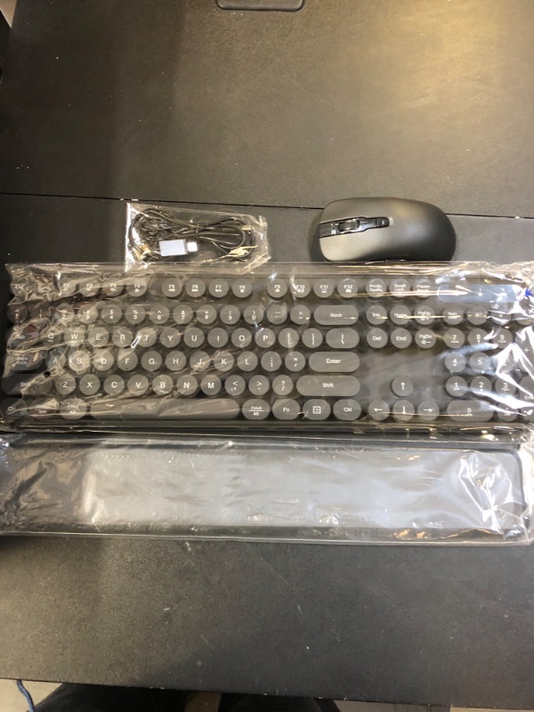 Photo 2 of Wireless Keyboard and Mouse Backlit - Typewriter Keyboard with Detachable Wrist Rest, Retro Round Keycaps, Light Up Letters, 2.4G Cordless Combo for Mac, Windows, PC, Laptop, Trueque [2024 Upgraded]