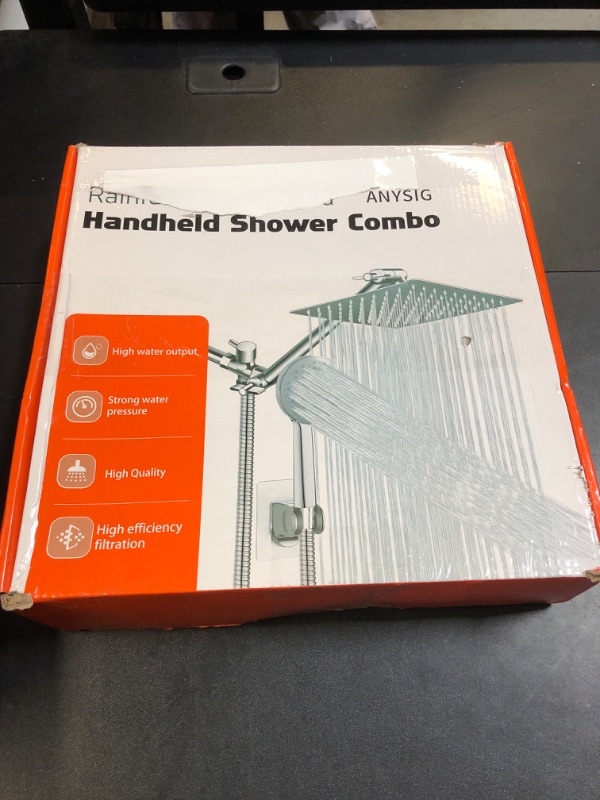 Photo 3 of Anysig 12" rain shower head with handheld spray, rainfall shower head with 11" Adjustable Extension Arm, 5 Settings Handheld, Includes Holder/Hose,Built-in Power Wash, Dual Rainfall Shower Head, Chrom