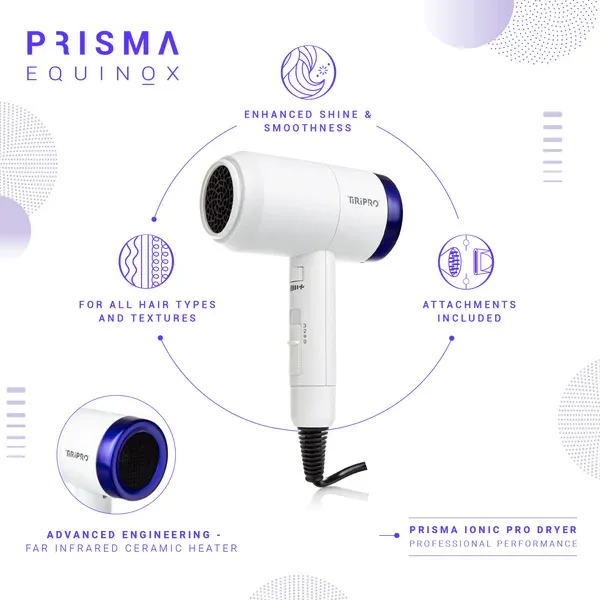 Photo 4 of Prisma Pro Dryer with Adjustable Airflow Technology Infrared Ceramic Heater Rapid Drying Times Crushed Tourmaline Gemstones  Ensure Static & Frizz Free Enhances Shine & Smoothness New 