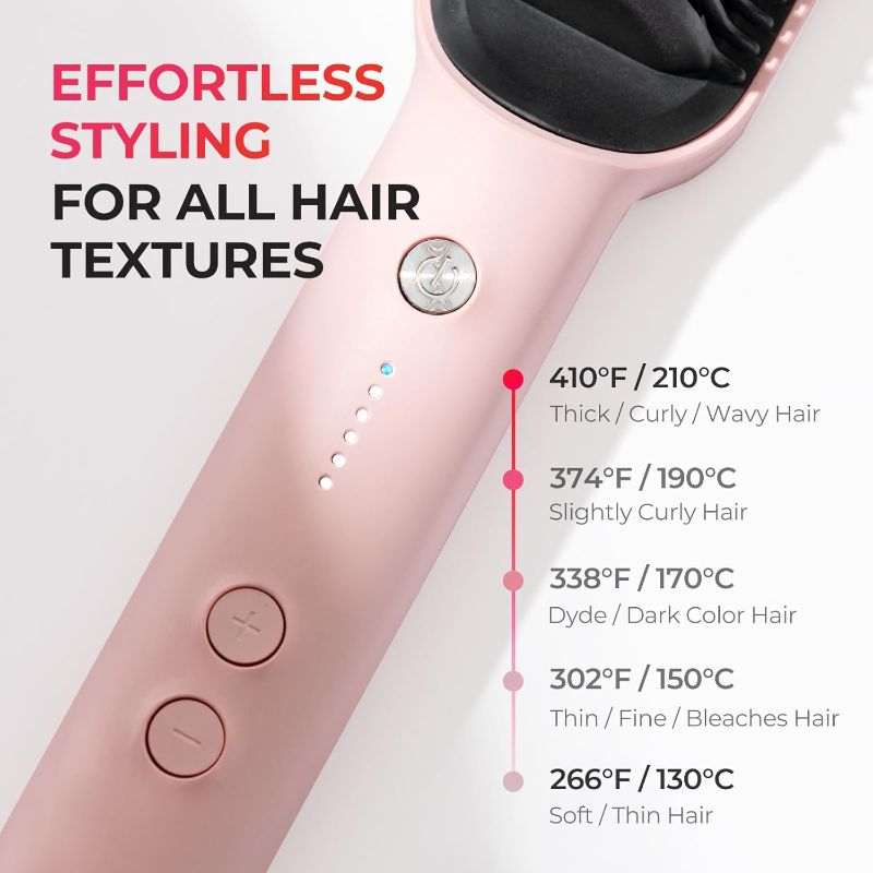 Photo 5 of TYMO Ring Hair Straightener Brush – Hair Straightening Iron with Built-in Comb, 20s Fast Heating & 5 Temp Settings & Anti-Scald, Perfect for Professional Salon at Home, Sakura Pink