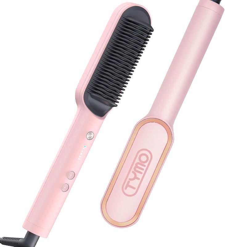 Photo 1 of TYMO Ring Hair Straightener Brush – Hair Straightening Iron with Built-in Comb, 20s Fast Heating & 5 Temp Settings & Anti-Scald, Perfect for Professional Salon at Home, Sakura Pink