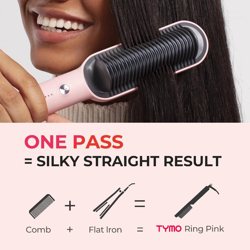 Photo 2 of TYMO Ring Hair Straightener Brush – Hair Straightening Iron with Built-in Comb, 20s Fast Heating & 5 Temp Settings & Anti-Scald, Perfect for Professional Salon at Home, Sakura Pink