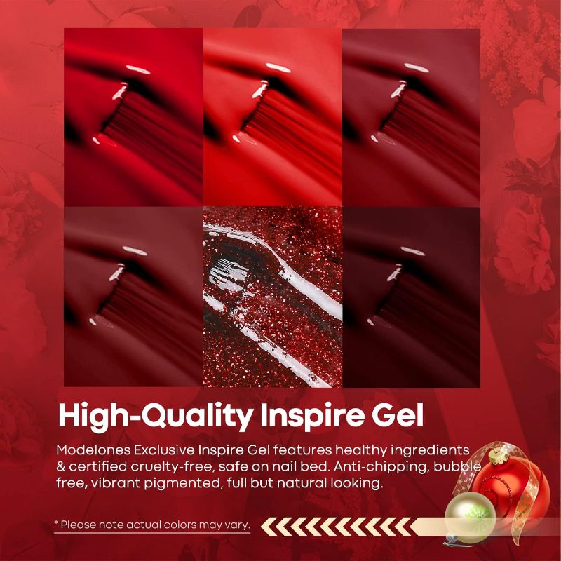 Photo 2 of modelones Gel Nail Polish Set - 6 Red Colors Gel Polish Glitter Red Gel Polish Burgundy Red Sparkle Bloody Red Christmas Nail Polish Gel Manicure DIY Salon Nail Art Gifts