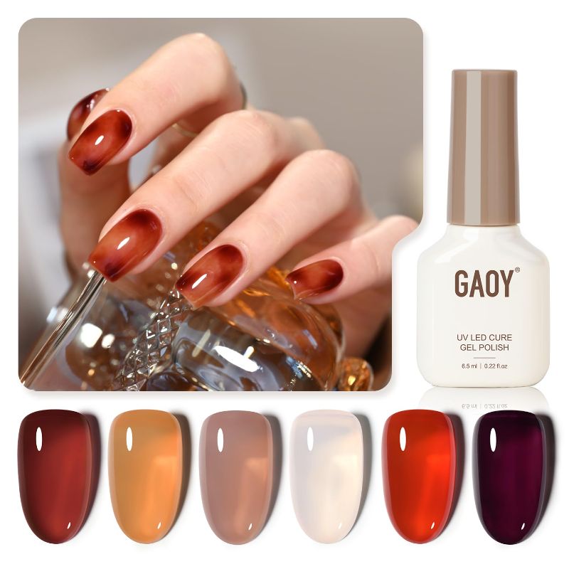 Photo 1 of GAOY Jelly Brown Gel Nail Polish of 6 Transparent Nude White Dark Red Colors Sheer Gel Polish Kit for Salon Gel Manicure and Nail Art DIY at Home