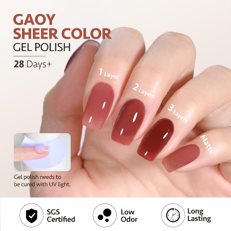 Photo 4 of GAOY Jelly Brown Gel Nail Polish of 6 Transparent Nude White Dark Red Colors Sheer Gel Polish Kit for Salon Gel Manicure and Nail Art DIY at Home