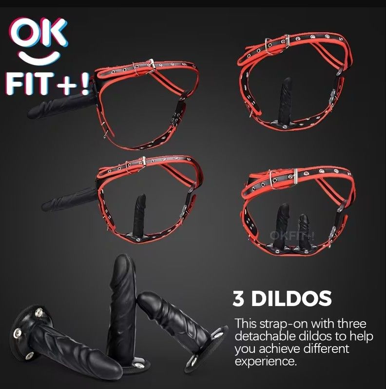 Photo 1 of FST Strap-on Dildo with Harness Belt 3 Removable Silicone Dildos, G Spot Stimulate Adjustable Dildo Leather Sex Toy for Women Lesbian Lovers Masturbation Pink