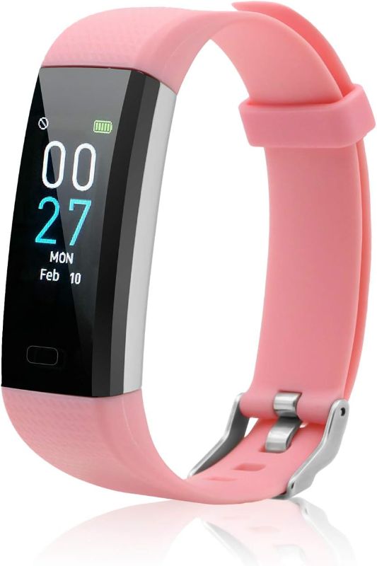 Photo 1 of Pink PIVHH Fitness Tracker with Heart Rate Blood Monitor, Sleep Tracker, Step Count, Alarm, Walking, Running & Biking Modes– Charger Not Included 