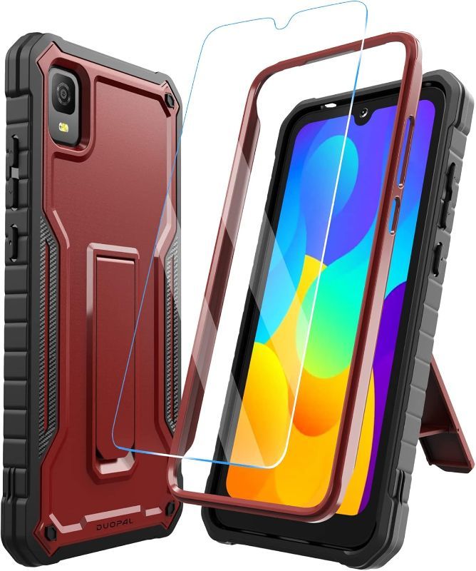 Photo 1 of DUOPAL for TCL 30 Z Case, Military Grade Protection Shockproof Case with Tempered Glass HD Screen Protector and Kickstand Compatible with TCL 30 Z Phone 6.8 Inch (Red)