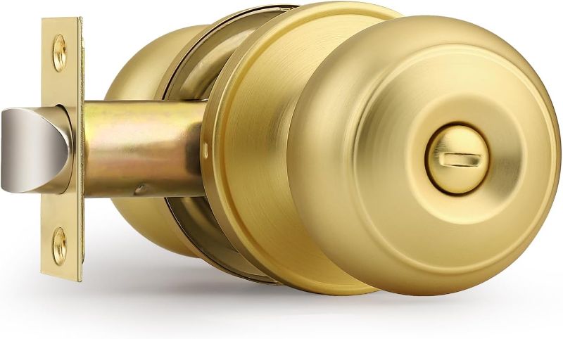 Photo 1 of Probrico Gold Door Knobs for Bedroom Bathroom, Interior Door Knob with Round Ball, Brushed Brass Privacy Door Knob, 1 Pack