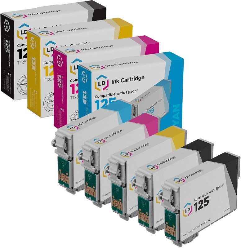 Photo 1 of 2/5 OPEN LD Products Remanufactured Ink Cartridge Replacement for Epson 125 (2 Black, 1 Cyan, 1 Magenta, 1 Yellow, 5-Pack) Compatible with Epson Stylus NX125 NX127 NX420 323 320 325 NX430 435 NX130 NX230 NX330
