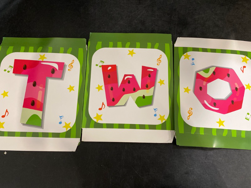 Photo 1 of 3 Set Cartoon Melon 2nd Birthday Balloon Boxes Party Supplies Decorations, 3pcs Watermelon One In A Melon Theme Party Gift Boxes Blocks Decor with TWO Cake Smash Backdrop