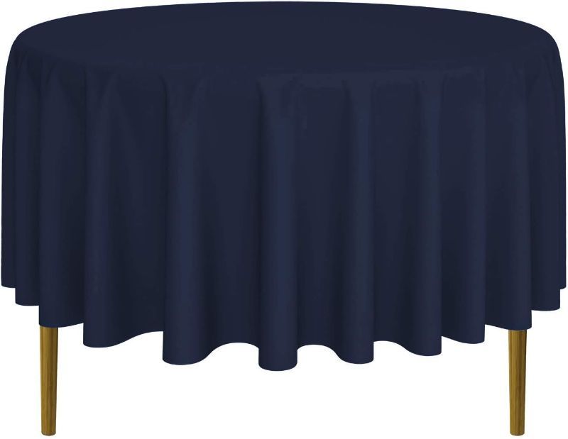 Photo 1 of 92" Round Premium Tablecloth for Wedding/Banquet/Restaurant - Polyester Fabric Table Cloth - Navy Blue