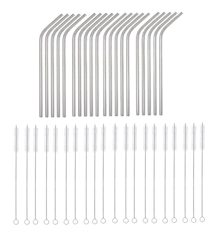 Photo 1 of 20 Pack Reusable Stainless Steel Metal Straws & Cleaning Brushes New