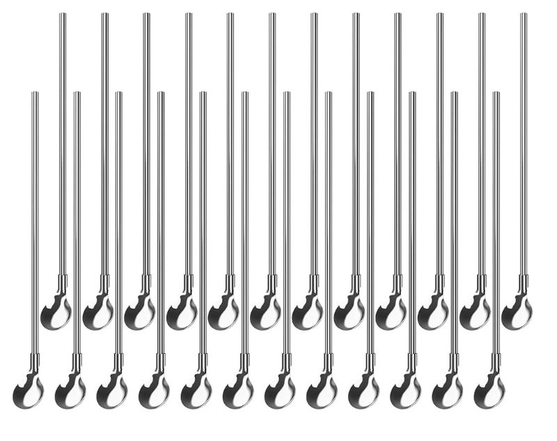 Photo 1 of 20 Pack Stainless Steel Reusable Drinking Straws with Spoons, Cocktail Spoon for Cocktail Smoothies Drinks