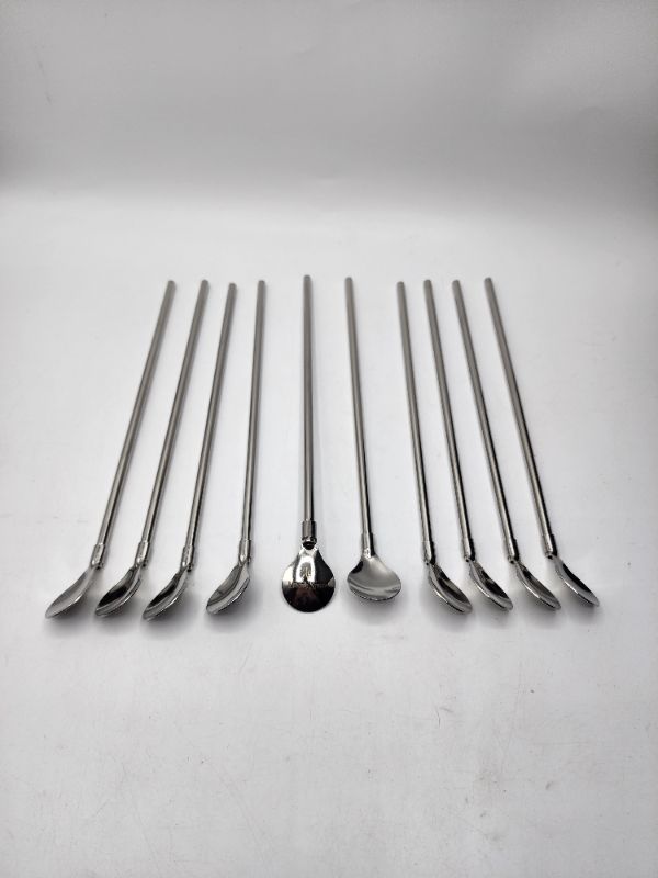 Photo 3 of 20 Pack Stainless Steel Reusable Drinking Straws with Spoons, Cocktail Spoon for Cocktail Smoothies Drinks