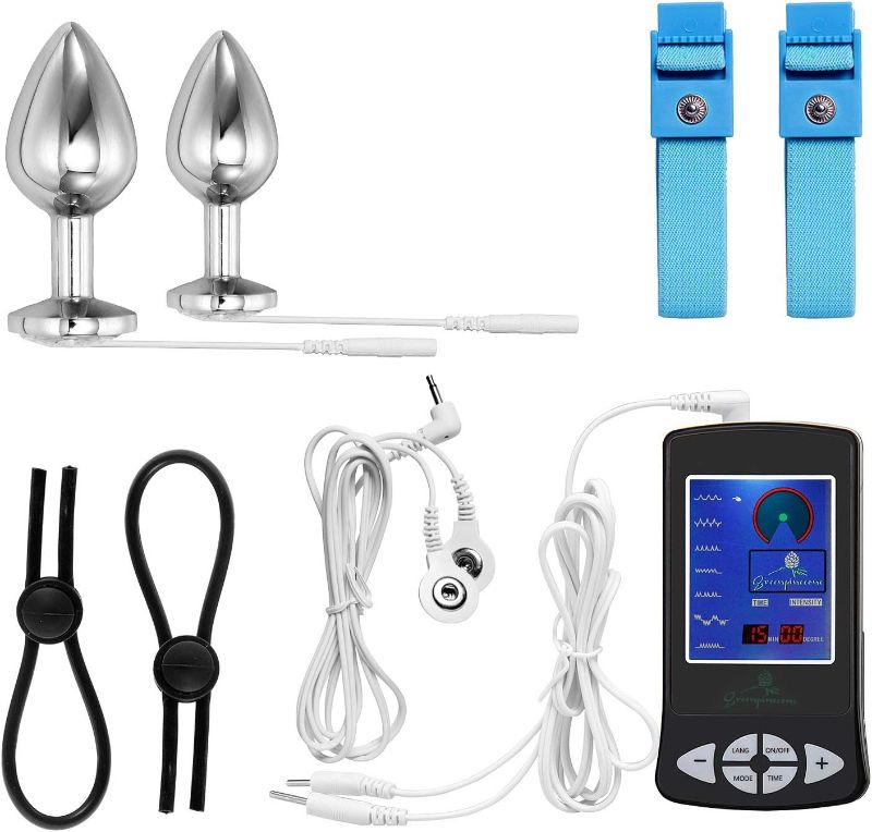 Photo 1 of Electric Anal Plug and Penis Ring, Greenpinecone Luxury Electric Anal Plug Set 32 mm and 25 mm,Electric Shock Butt Plug for Nerve Stimulation, with 2 Pcs Adjustable Electro Sex Cock Rings and Wires