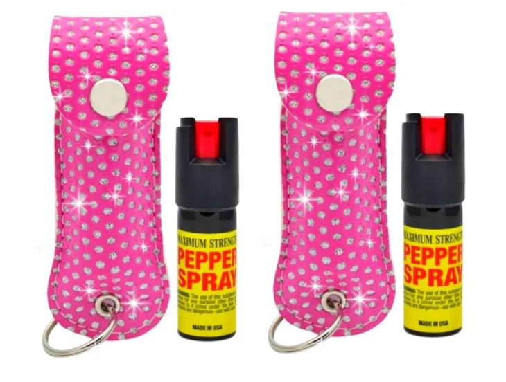 Photo 1 of 2 Pack Diamond Pink Self Defense Cheetah Pepper Spray Maximum Strength 12ft Range UV Dye