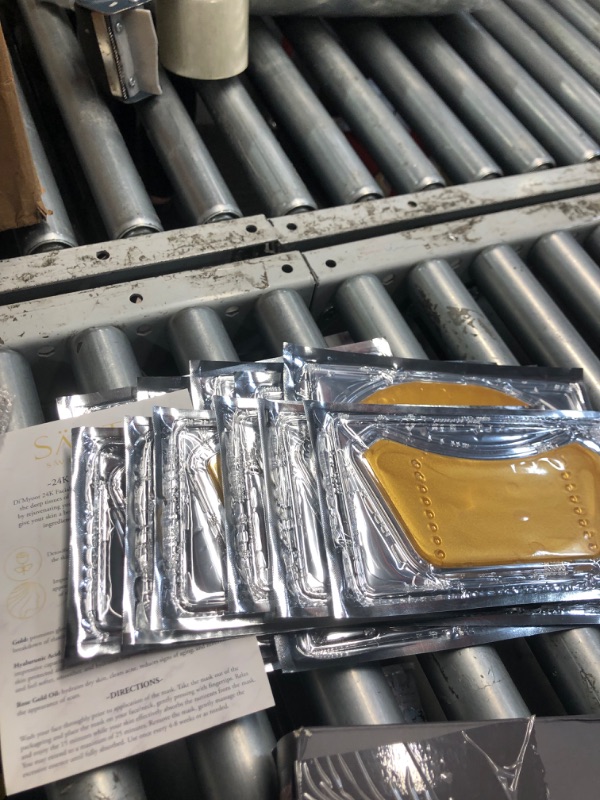 Photo 1 of 24k Gold Face and Neck Mask Set Deep Tissue Treatment Includes 24k Gold Leaf Rose Gold Oil and Hyaluronic Acid Repair Signs of Aging Boost Collagen Production Clear Acne Minimize Scars and Blemishes Leaving Healthy Glow Include 12 Face and 12 Neck Sheets 