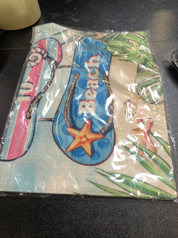 Photo 1 of Covido Summer Welcome To Beach Flip Flops Decorative Garden Flag, Coastal Tropical Palm Leaves Seagull Yard Outside Decorations, Hawaii Nautical Seasonal Outdoor Small Home Decor Double Sided 12 x 18